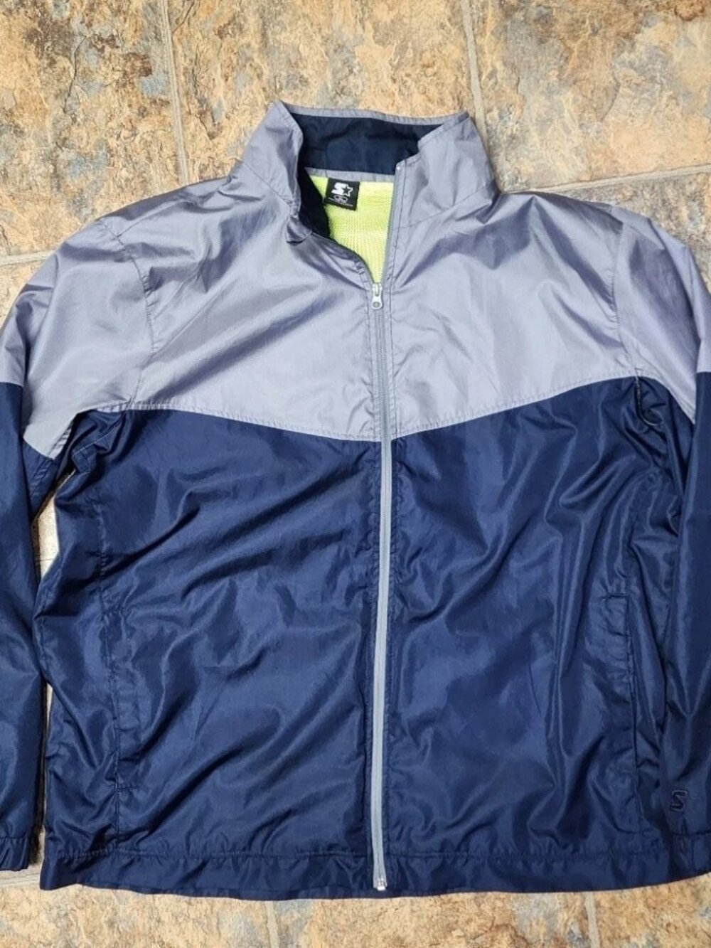 Starter Mens Color Block Windbreaker Training Jacket Sz XL Navy & Gray